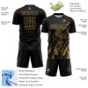 Custom Black Old Gold Splash Sublimation Soccer Uniform Jersey