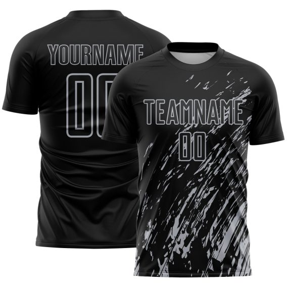 Custom Black Gray Splash Sublimation Soccer Uniform Jersey