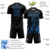 Custom Black Powder Blue Splash Sublimation Soccer Uniform Jersey