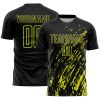 Custom Black Neon Yellow Splash Sublimation Soccer Uniform Jersey