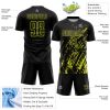 Custom Black Neon Yellow Splash Sublimation Soccer Uniform Jersey