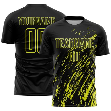Custom Black Neon Yellow Splash Sublimation Soccer Uniform Jersey