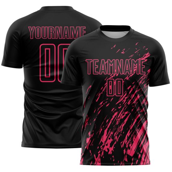 Custom Black Neon Pink Splash Sublimation Soccer Uniform Jersey