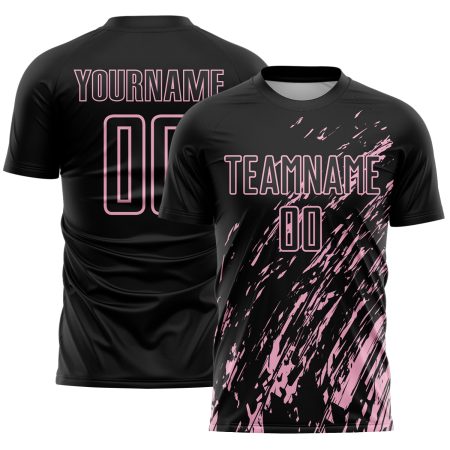 Custom Black Light Pink Splash Sublimation Soccer Uniform Jersey