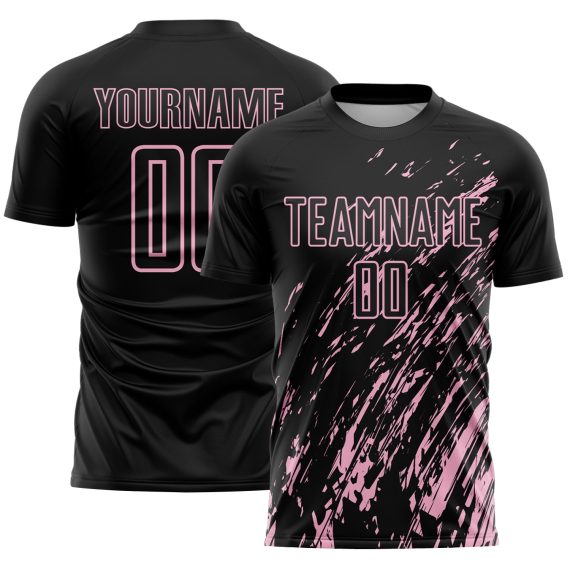 Custom Black Light Pink Splash Sublimation Soccer Uniform Jersey