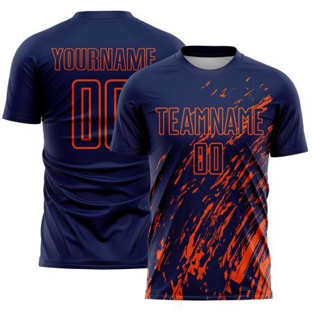 Custom Navy Orange Splash Sublimation Soccer Uniform Jersey
