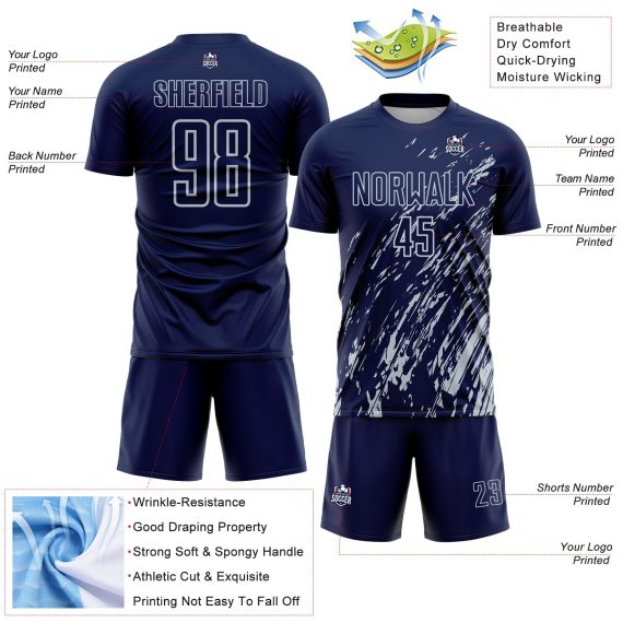 Custom Navy Silver Splash Sublimation Soccer Uniform Jersey
